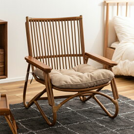 〈東谷〉パーソナルチェア NRS-509 ブラウン パーソナルチェア ラタンチェア チェア 椅子 いす おしゃれ 天然木 ラタン 籐 クッション アジアン リゾート 一人掛け 1人掛け ホテル 南国 リラックス ベランダ グランピング 屋内 屋外