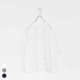 【SALE 20％OFF】prit（プリット）/スーピマボイルコットンリネン 5分袖スタンドカラータックブラウス 【返品交換不可】