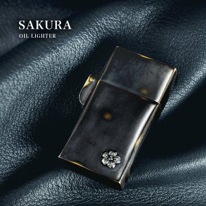 \10/30限定P10倍/Binich(ビニッチ) 桜 ブラックカラー オイルライター スリム 真鍮 ブラス アクセサリー アンティーク風 古美仕上げ シルバー925 モチーフ さくら サクラ 花 ライターケース 喫