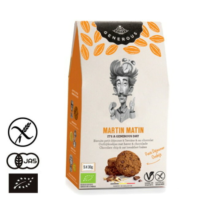 楽天市場 送料無料 有機jas認証 グルテンフリー クッキー オーツ麦 チョコチップ Martin Matin Generous オーガニック クッキー 5袋入り ベルギー産 常温便 シナグロ通販サイトビオクル