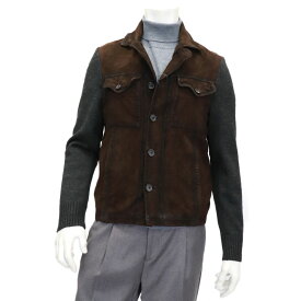 THE JACK Leathers ザ・ジャックレザー レザー切替 ニットジャケット ニットxレザー トラッカージャケット メンズ 秋冬 本革 レザージャケット 革ジャン グレー ブラウン Gジャンデザイン【送料無料】73000-TGK