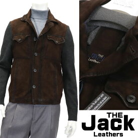 THE JACK Leathers ザ・ジャックレザー レザー切替 ニットジャケット ニットxレザー トラッカージャケット メンズ 秋冬 本革 レザージャケット 革ジャン グレー ブラウン Gジャンデザイン【送料無料】73000-TGK