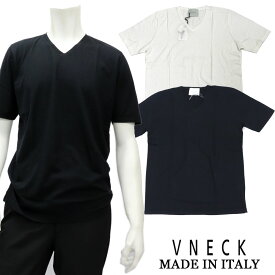 V NECK ブイネック イタリア製 シルク＆コットン Vネック Tシャツ サマーニット メンズ 春夏 イタリアブランド 半袖Tシャツ　≪絹 綿 白 ホワイト 黒 ブラック≫【送料無料】≪ネコポス対応≫14000TB