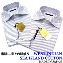 究極のコットン！シーアイランドコットン ワイドカラー ドレスシャツ ストライプシャツ メンズ ≪ワイドカラーシャツ　ワイシャツ　ビジネスシャツ　カッターシャツ　長袖　綿シャツ 西インド諸島海島綿 2枚目千円オフセール対象≫　日本製【送料無料】18000-K