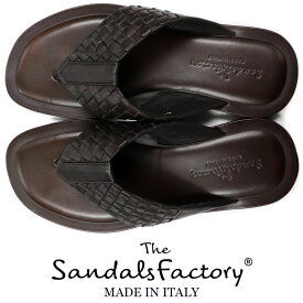 The Sandals Factory ≪ザ・サンダルズファクトリー≫ イタリアブランド　NuovoNicar イタリア製 イントレチャート レザーサンダル メンズ トングサンダル≪本革 春夏 革サンダル ゴム底 ラバーソール　ブラウン 茶≫【送料無料】B