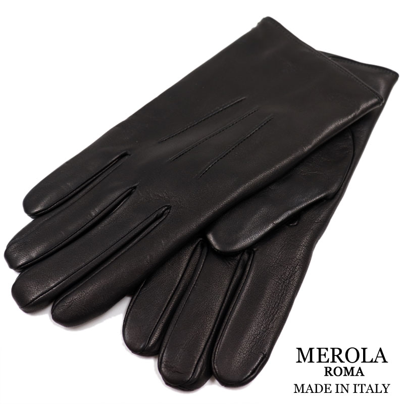 仕入れ 今季 黒 メローラ ナッパ カシミア 黒 MEROLA 革手袋 グローブ