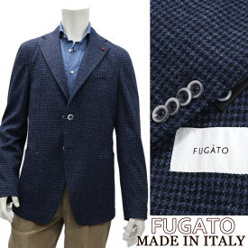 FUGATO ≪フガート≫ イタリア製 コットンジャージージャケット メンズ 秋冬 イタリアテーラード シングル2ボタンジャケット ≪イタリアブランド ネイビー ハウンドトゥース 千鳥≫【送料無料】72000-WNA