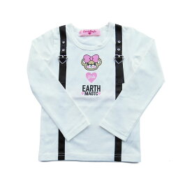 【30%OFF セール】アースマジック EARTHMAGIC フェイク サスペンダー 長袖 Tシャツ 正規品 2023 秋冬 tシャツ 女の子 子供服 キッズ ロンT 100 110 120 130 140 白 シロ ラベンダー パープル 紫 通園 通学 お出かけ 幼児 小学生