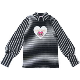 【30%OFF セール】アースマジック EARTHMAGIC ボーダー ハイネック Tシャツ 正規品 2023 秋冬 子供服 女の子 キッッズ トップス 長袖 ロンT tシャツ 100 110 120 130 140 白黒 モノトーン 通園 通学 お出かけ 幼児 小学生