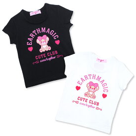 アースマジック EARTHMAGIC ロゴ＆マフィー プリント 半袖 Tシャツ 子供服 キッズ 女の子 女児 白 ホワイト クロ ブラック 100 110 120 130 140 お洒落 可愛い 普段着 通園 通学 幼児 小学生