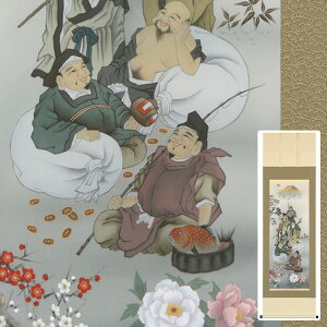 【掛軸 縁起】七福神招福之図【送料無料】【メーカー直送品】掛け軸 和風 和室 インテリア 偕拓堂アート