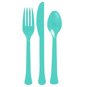カトラリーセット ロビンズエッグブルー アクア 3種8組【ナイフ・スプーン・フォーク】プラスティック 誕生日 アウトドア テーブルウェア パーティーウェア 食器 ピクニック 運動会