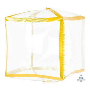 メタリック キューブス ゴールドトリム 38cm【風船のみ】1枚入り【風船・バルーン】クリア 透明 幾何学 四角 正方形 室内装飾 店舗装飾 大人パーティー ウエディング 2次会