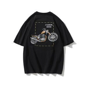 tシャツ メンズ 半袖 バイク刺繍 綿t オシャレ メンズ 半袖t カットソー 綿生地 吸汗 トップス 夏 丸首 ホワイトt 黒