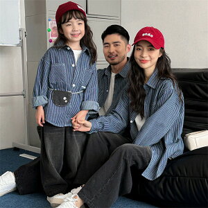 ペアルック 親子 ブランド ベビー 赤ちゃん シャツ 綿 親子 ペアルック デニム 冬 トップス ストライプ 親子ペアルック 秋 ゆったり ママ 女の子 長袖 t パパ 親子お揃い服 大きいサイズ 子供