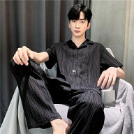 紳士 おしゃれ 春 父の日 半袖 前開き 綿 パジャマ メンズ 黒 夏用 ルームウェア ブラック シンプル セッ…