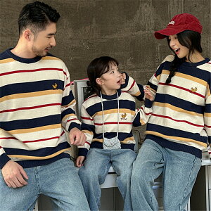 ゆったり ママ 親子 親子お揃い服 赤ちゃん ニット トレーナー 親子 ペアルック ボーダー 親子ペアルック ブランド 韓国風 ファッション セーター 秋 冬 トップス ペアルック 冬 女の子 パパ