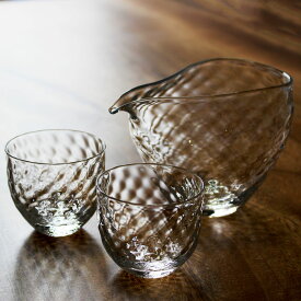 glass calico 煌 (きらめき) 冷酒器セット (片口・ぐい呑 2個) グラスキャリコ ハンドメイド ガラス酒器 おしゃれ 来客用 ギフト プレゼント