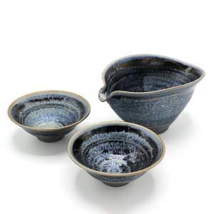 山下陶房 山下秀樹 銀化天目(ぎんかてんもく) 酒器揃 片口 (小)・盃 2個 冷酒 熱燗 ぬる燗 おしゃれ ギフト プレゼント
