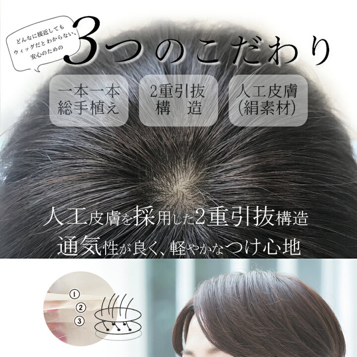 楽天市場】部分ウィッグ 自然 人毛100% 日本仕上げ ウィッグ 高品質  