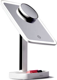 Fancii LED メイク化粧鏡 3ライト設定と15倍の拡大鏡 女優ミラー、3色調光 電池&USB 2WAY給電 スタンド卓上鏡 (Aura) [クロム]