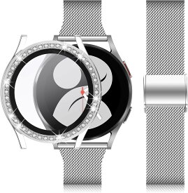 JOYOZY バンド Samsung Galaxy Watch 4 40mm対応 スクリーンプロテクターケース 20mmクイックリリース腕時計バンド ステンレススチールストラップ ダイヤモンドベゼルケースカバー Galaxy Watch 4用