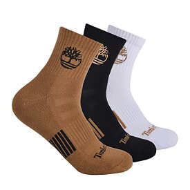 Timberland Men's 3-Pack Yellow Boot Shortie Half Cushioned Quarter Socks, Wheat, Medium