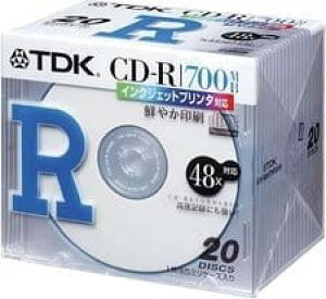 TDK CD-R�f�[�^�p700MB 48�{���z���C�g�v�����^�u�� 5mm���P�[�X����20���p�b�N [CD-R80TWX20S]