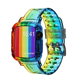 SEARME TREND クリア腕時計バンド Apple Watch 44mm 42mm 45mm 38mm 40mm 41mm用 バンパーケース付き レディース メンズ かわいい クリスタル保護 スポーツストラップ Apple Watch SE iWa