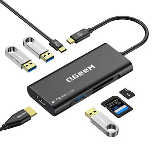 QGeeM USB-C 7-in-1hO 100W PDA3x USB 3.0ASD/TFJ[h[_[AMacBookAiPadADell XPSȂǂɑΉ - ubN
