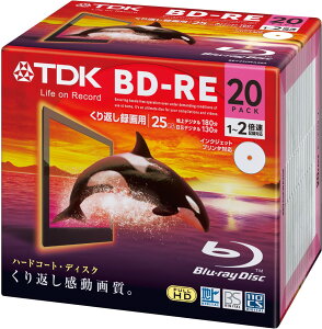 TDK �^��p BD-RE 25GB 1-2�{�� �z���C�g���C�h�v�����^�u�� 20�� 5mm�P�[�X BEV25PWA20A