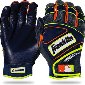 (Youth Medium, Navy/Orange/Yellow) - Franklin Sports MLB Powerstrap Batting Gloves