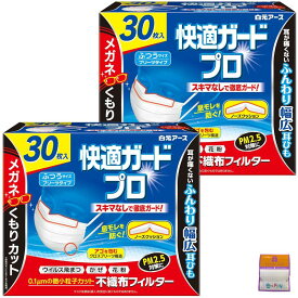 【2個セット】快適ガードプロ プリーツタイプ ふつうサイズ 30枚入×2個（60枚）メガネ くもりカット ちょっとギフト付