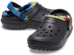 Crocs Classic Tie Dye Lined Clogs | Kids' Slippers, Black/Multi, 5 US Unisex Big