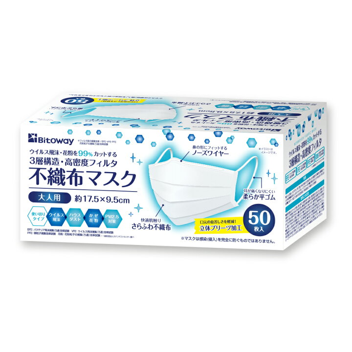 楽天市場 マスク 50枚入り 大人用 女性用 キッズ用 耳 痛くなりにくい 日本 国内発送 白 ホワイト 普通 サイズ 三層構造 不織布 マスク 男女兼用 3980以上 送料無料 Bitoway 衛生用品専門店 Bitomart
