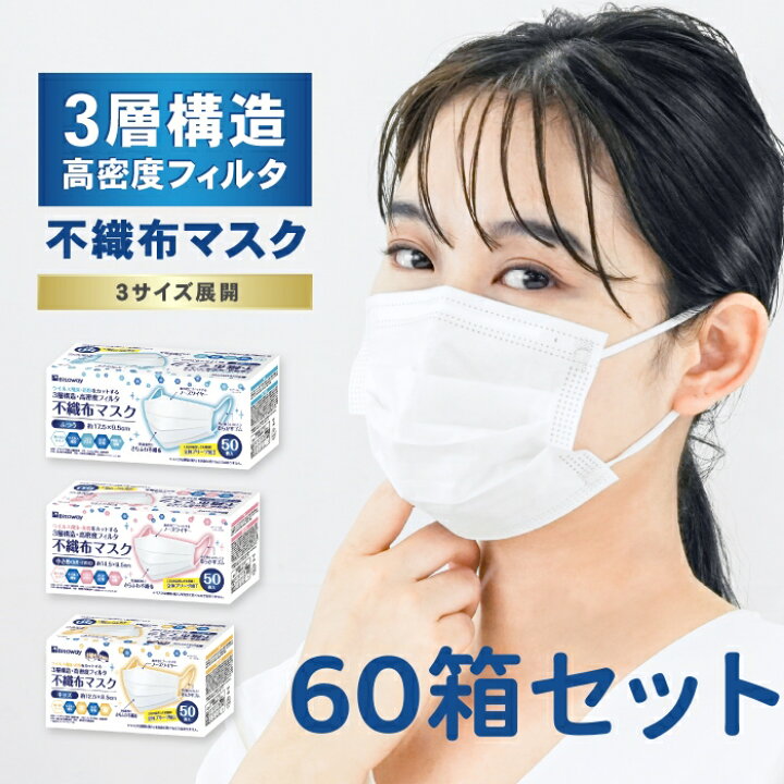 楽天市場】大容量限定！【60箱セット/全3000枚】法人向け 不織布マスク 