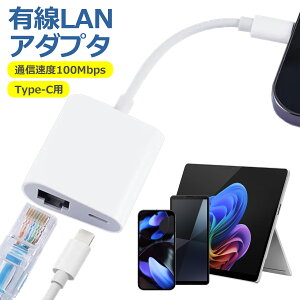 Type-C �L��LAN �ϊ� �A�_�v�^ 100Mbps RJ45 �P�[�u�� �C�[�T�l�b�g �����[�d �A�v���s�v USB �^�C�vC �X�}�z �^�u���b�g �ݑ� �Ζ� �E�F�u ��c �f�[�^ �ʐM