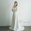 「全商品対象P5倍+500円クーポン」ウェディング ドレス Vネック ウェディングドレス 長袖 ウエディングドレス 花嫁ドレス パーティードレス 二次会ドレス 花嫁 スレンダーライン トレーンドレス ファスナー 二次会 結婚式 海外挙式 【wd133ls】