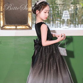 【P5倍+1000円クーポンあり】子供ドレス 子どもドレス ピアノ発表会 結婚式 発表会 入園式 子供ワンピース ワンピース レース チュール キッズ ドレス ベビードレス パーティードレス 女の子 Aライン スパンコール ファスナー ブラック 【100-160cm】【dd57fe】