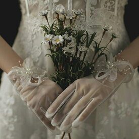 【ショートグローブ】ウェディンググローブ Wedding Gloves ウエディンググローブ パール飾り 写真色(オフホワイト) ウェディング小物 ブライダル小物【gvs42yh】