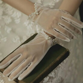 【ショートグローブ】ウェディンググローブ Wedding Gloves ウエディンググローブ パール飾り 写真色(オフホワイト) ウェディング小物 ブライダル小物【gvs46yh】