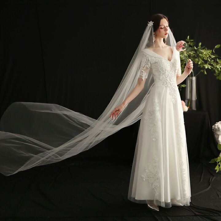 楽天市場 ロングベール ウェディングベール 3m 1 5m 結婚式 １層 コーム付き ウェディングベール ウエディングベール 被りベール レース Ts128jd ビタースウィート楽天市場店