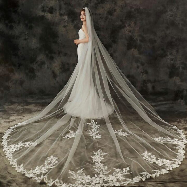 楽天市場 ウエディングベール ロング 1層 コーム付き 幅は約3m 長さは約3 5m 結婚式 Wedding Veil ウェディングベール 写真色 オフホワイト Ts139qq ビタースウィート楽天市場店