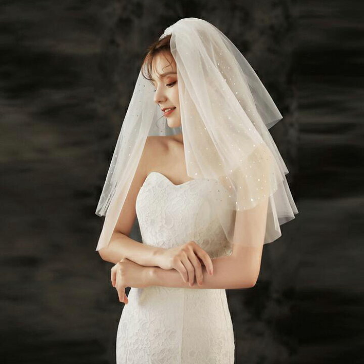 楽天市場 ウエディング ベール ショート 3層 金属コーム付き 各層の長さは約40cm 50cm 60cm 結婚式 Wedding Veil ウェディングベール 写真色 オフホワイト Ts145qq ビタースウィート楽天市場店