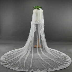 ウエディング ベール【ロング・2層・コーム付き】ウェディングベール Veil ヴェール レース・刺繍 2層タイプ【ホワイト・オフホワイト】【各層の長さは約 0.8m・3.5m：幅は約3m】【ts161hg】