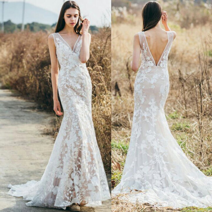 楽天市場】ウェディングドレス ノースリーブ マーメイドライン Vネック  