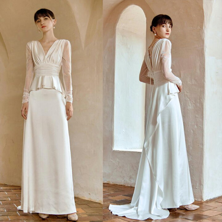 楽天市場】ウエディングドレス ウェディングドレス Vネック 長袖  