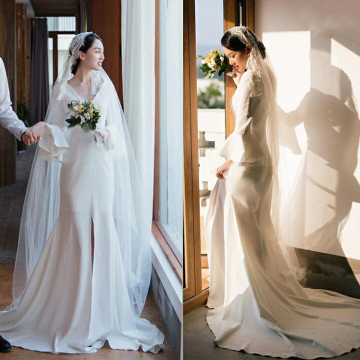 楽天市場】ウェディングドレス Vネック マーメイドライン ウエディング  