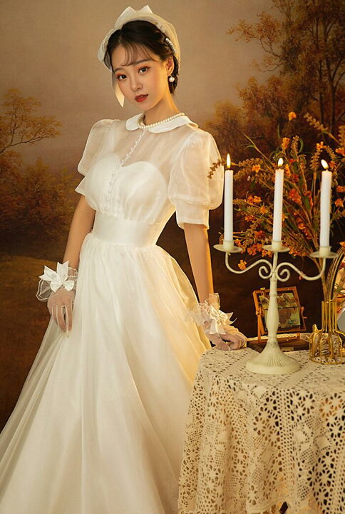 楽天市場】ウエディングドレス ウェディングドレス レトロ オードリー  