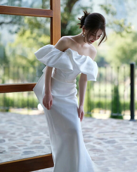 楽天市場】ウェディングドレス オフショルダー フリル ウエディング  